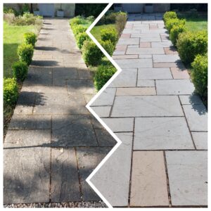 Indian Sandstone Before and After - Patio Pressure Washing in Bath